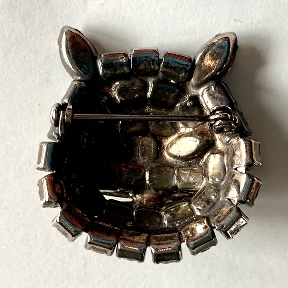 Vintage Rhinestone Cat Face Pin 1950s - Picture 4 of 4